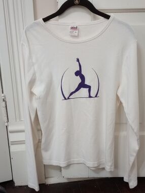 NWOT ANVIL Yoga Long Sleeve Cotton Shirt with Purple Yoga Graphic